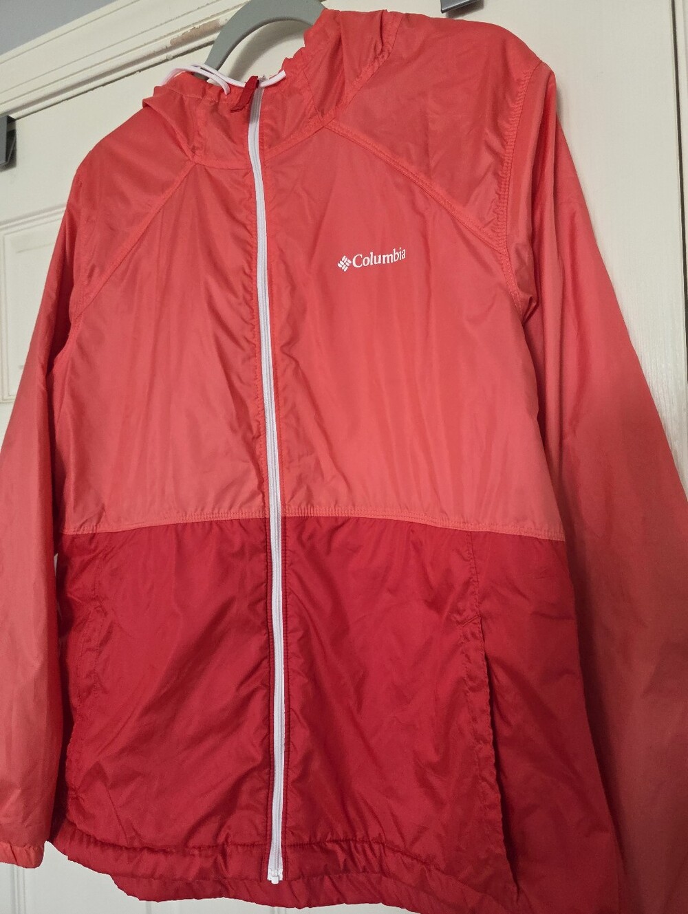 Columbia Center Ridge Windbreaker Jacket Women's Red Orange Colorblock Zip Up L